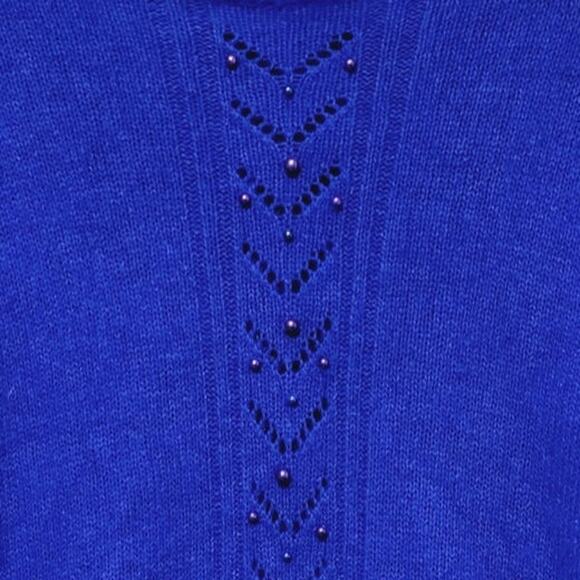 Beldoch Popper Silk Blend Sweater Blue Women's Vintage Beaded Size Medium - Picture 2 of 5